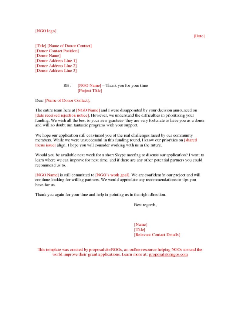 Template-letter-to-donor-after-rejection by proposalsforNGOs